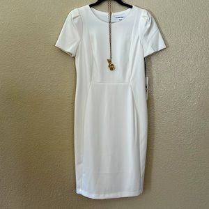 Women’s Calvin Klein dress, white, size 10, poly/spandex mix.